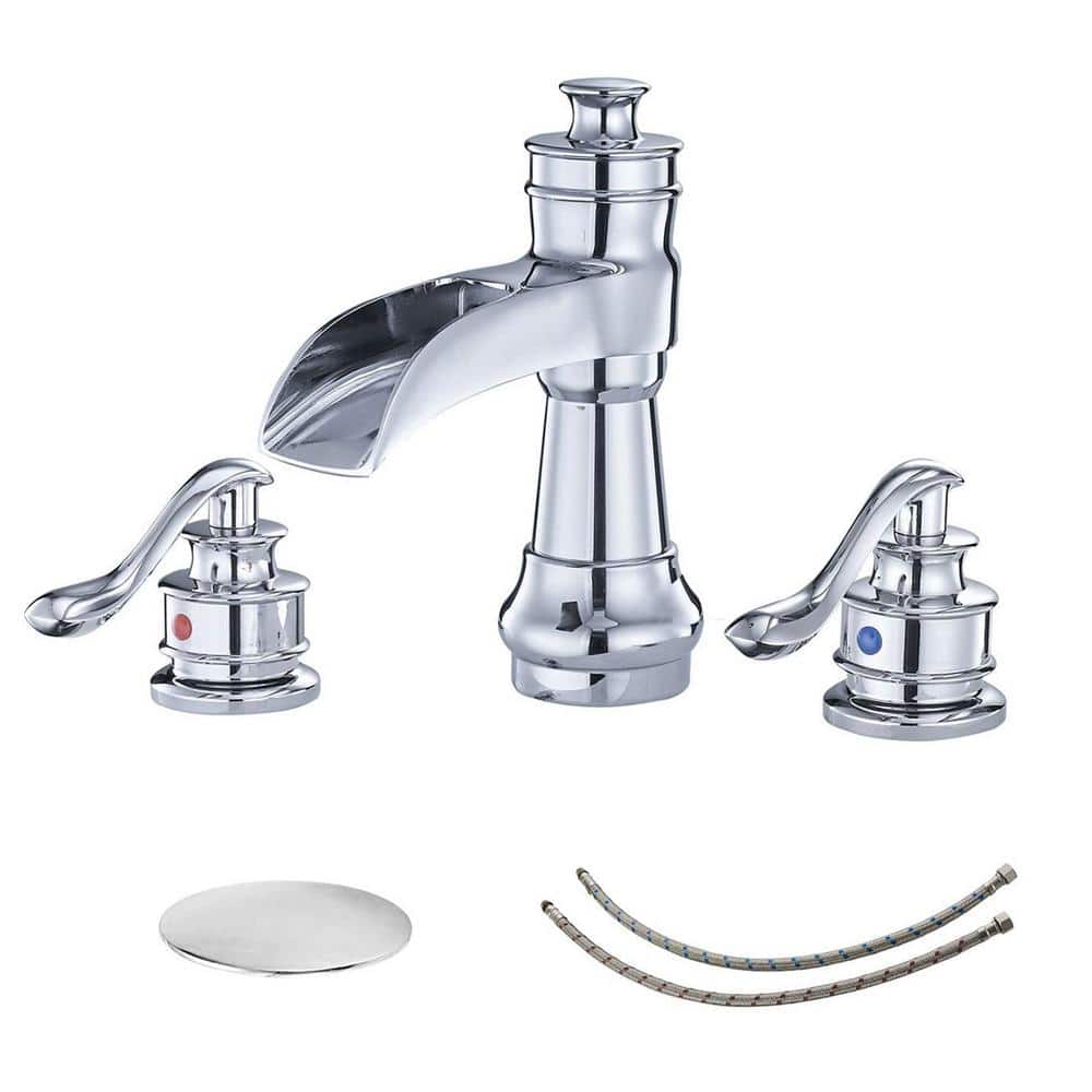 Polished Chrome Bathroom Faucet 3-Hole, 8 In. Widespread Double Handle Bath