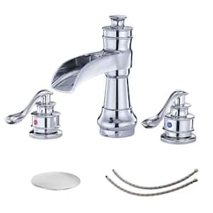 Polished Chrome Bathroom Faucet 3-Hole, 8 In. Widespread Double Handle Bathroom Faucet with Pop-up Drain Assembly
