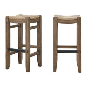 30 in. Newport Light Amber with Rush Seats Wood Bar Stools (Set of 2)