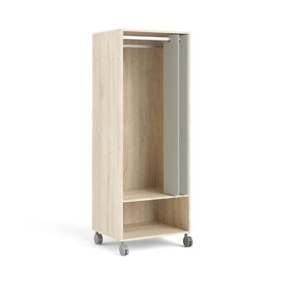 Tvilum Lola Oak Structure/Natural Fabric 1 Shelf Mobile Wardrobe with Hanging Rod and Curtain