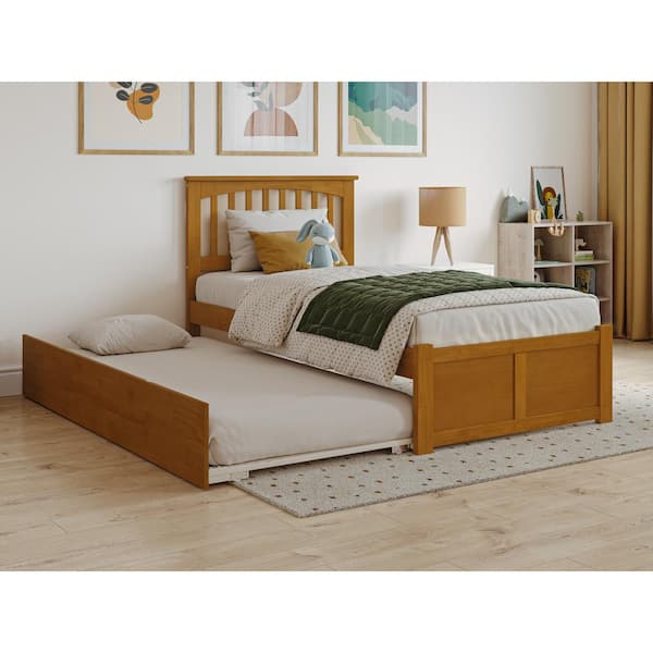 AFI Mission Light Toffee Natural Bronze Solid Wood Frame Twin Platform Bed with Footboard and Twin Trundle