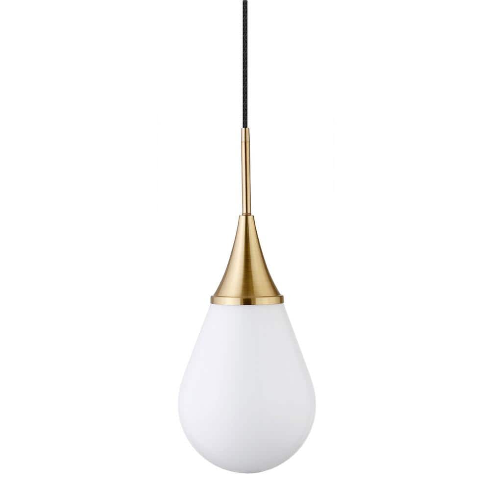 Ambrose 7" Brass and White Milk Glass Drop Light