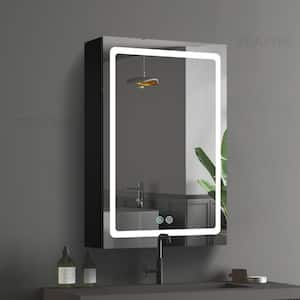 20 in. W x 30 in. H Surface Mount Rectangular Black Aluminum Defogging Led Medicine Cabinet with Mirror for Bathroom