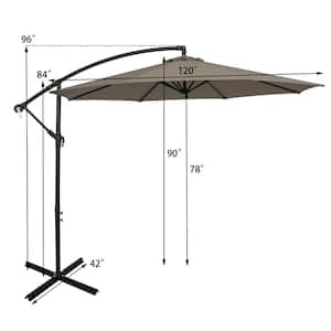 10 ft. Steel Cantilever Tilt Patio Umbrella with 8 Ribs and Cross Base in Brown