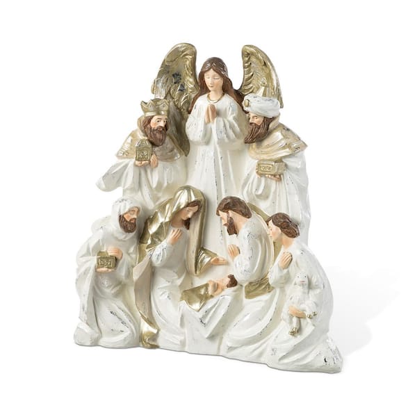 13 in. Ivory/Gold Christmas Resin Nativity Figurine