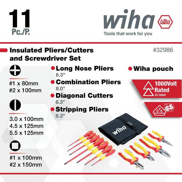 Wiha 1000-Volt Insulated Industrial Pliers and Screwdriver Set (11