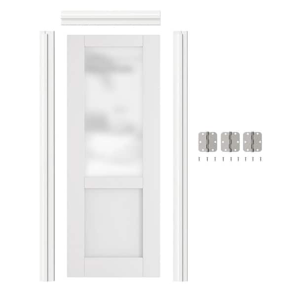 32 in. x 80 in.1/2 Lite Frosted Glass Prehung Interior Door Left-Handed MDF Wood White with Door Jamb and Hardware Kit