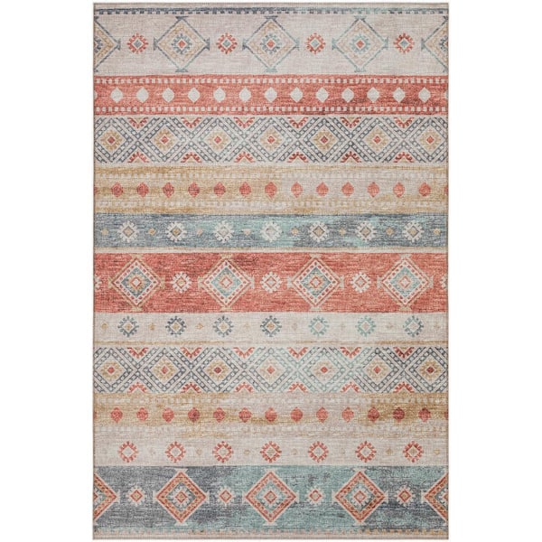 Yuma Orange 9 ft. x 12 ft. Geometric Indoor/Outdoor Washable Area Rug
