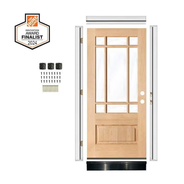 DIY RTA KIT 36in.x80in. Prairie Hemlock Left-Hand/Inswing 9Lite Clear Glass Unfinished Wood Ready To Assemble Front Door