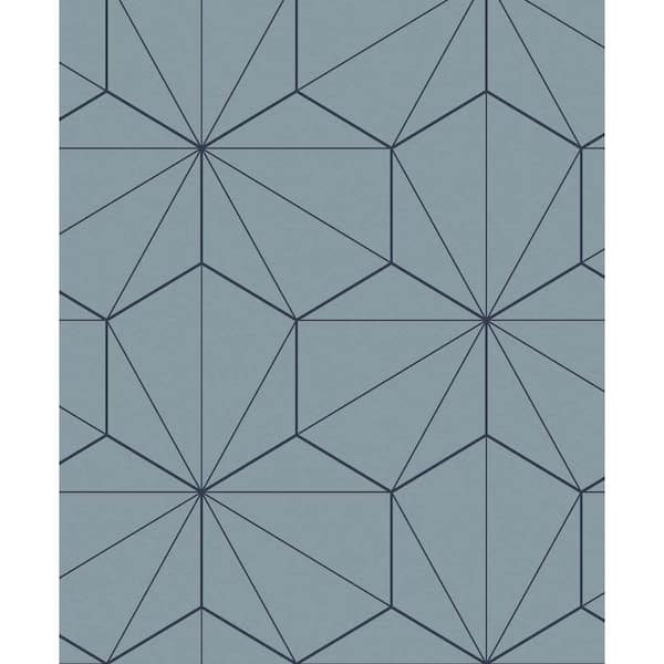 Seabrook Designs Pastel Blue and Midnight Hedron Geometric Unpasted Paper Nonwoven Wallpaper Roll 57.5 sq. ft.