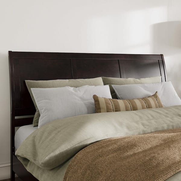 Portland Brown King Sleigh Solid Wood Panel Headboard with Attachable Charger