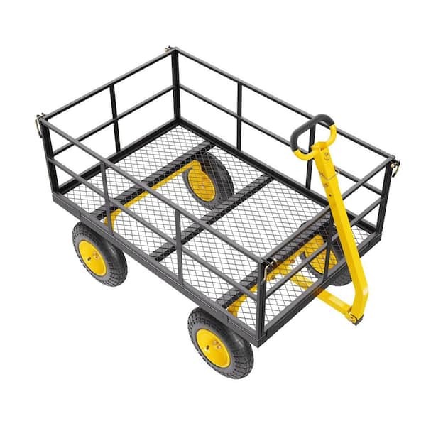 1400 lbs. 13.48 cu. ft. Steel Garden Cart Heavy Duty Pullable Wagon 2-in-1 Metal Yard Trailer 13 in. All-Terrain Tires