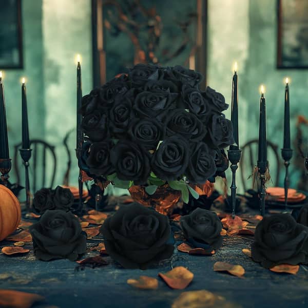 20 in. Black Outdoor Artificial Rose Flower for Decoration (Set of 50)