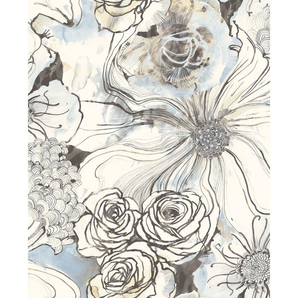 30.75 sq. ft. Blue Mist and Stoneware Ink Rose Vinyl Peel and Stick Wallpaper Roll price history on PriceWatchPro