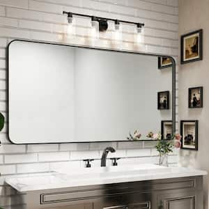72 in. W x 36 in. H Rectangular Aluminum Framed Wall Bathroom Vanity Mirror in Black