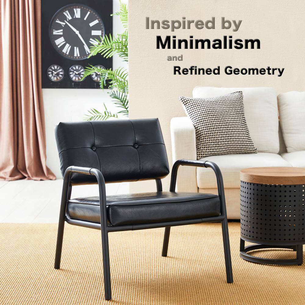 Black Leatherette Mid-Century Modern Metal Accent Chair