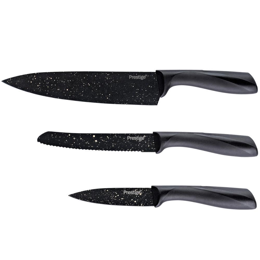 Prestige 47736 Stone Quartz Nonstick Knife Set - Black & Gold Speckle 3 Piece