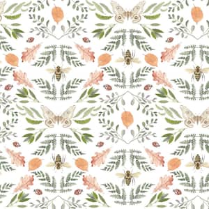 Penny Lane: Forest Cottage Bee and Butterfly White Vinyl Peel and Stick Matte Wallpaper 30.75 sq. ft.