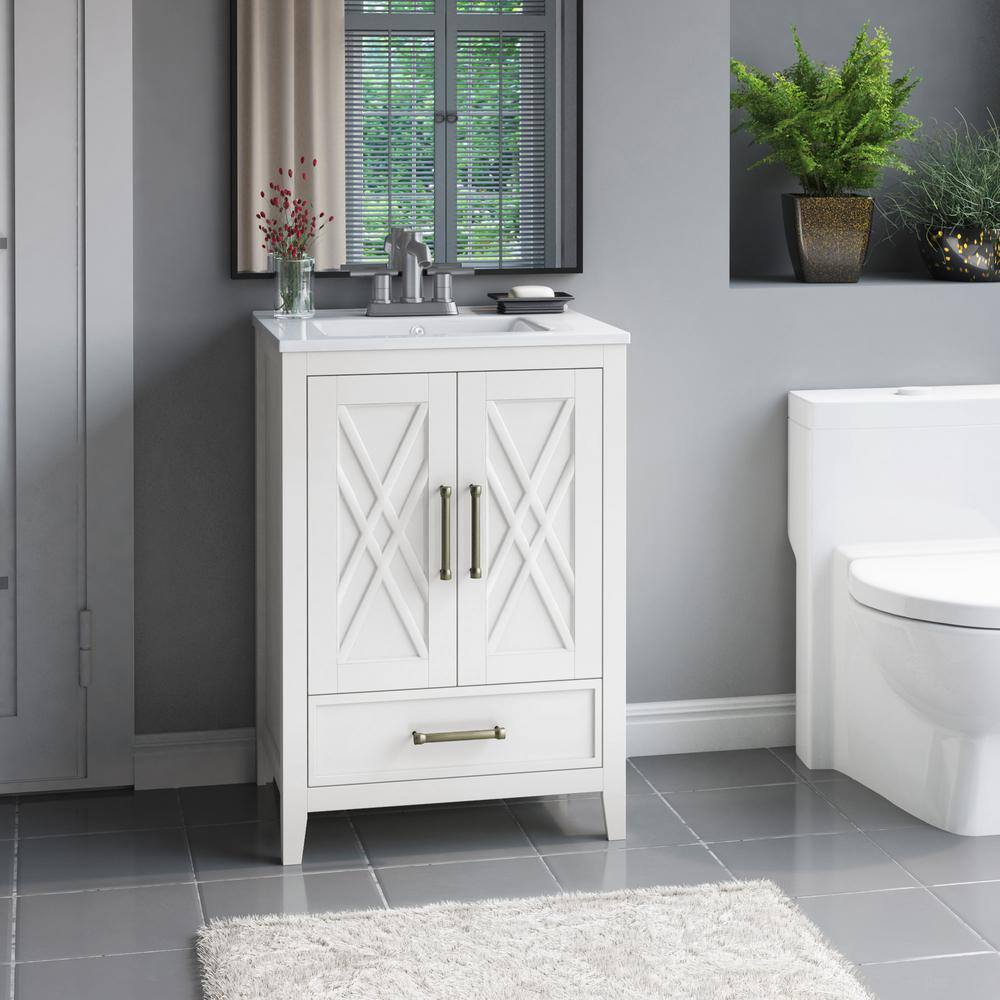 White Freestanding Single Bathroom Vanity with Lower Drawer