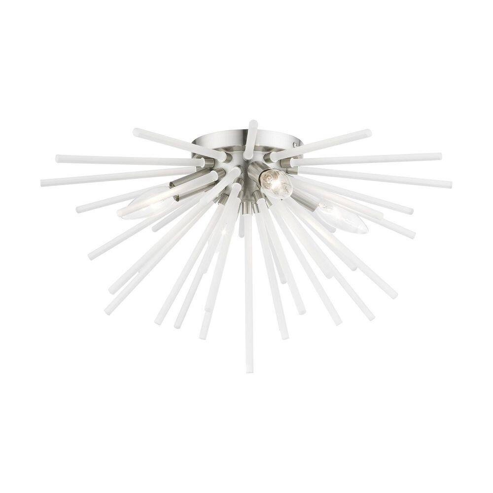 Modern Uptown 4-Light Brushed Nickel Flush Mount with Acid Etched Rods