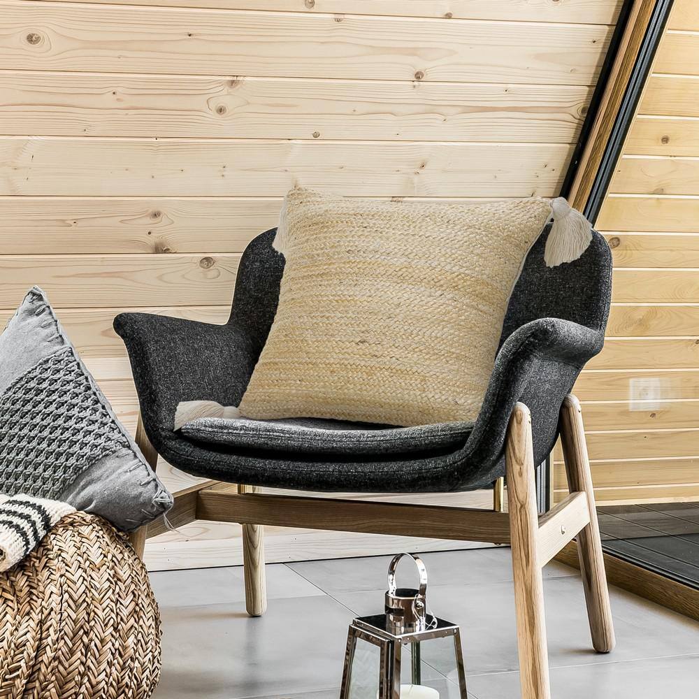 Natural Jute Square Throw Pillow with Tassels, 20" x 20"
