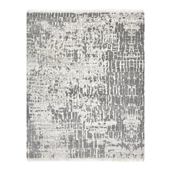 Solo Rugs Larry Modern Gray 9 ft. x 12 ft. Abstract Hand Knotted Area Rug