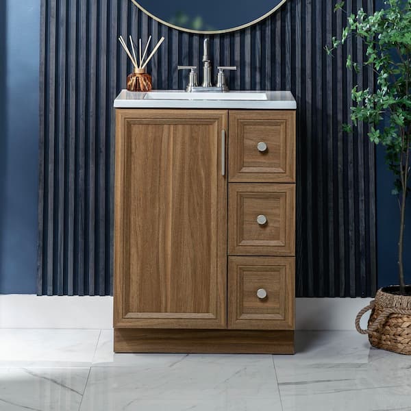 Bannon 25 in. Single Sink Nocera Freestanding Bath Vanity with Granite-Look Colorpoint White Cultured Marble Top