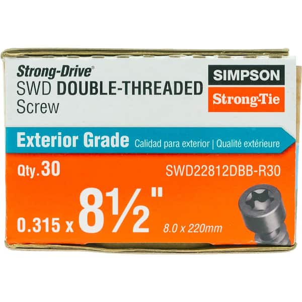0.235 in. x 8-1/2 in. Black Strong-Drive SWD Double-Threaded T40 6-Lobe Star Drive, Cylinder Head Wood Screw (30-Pack)