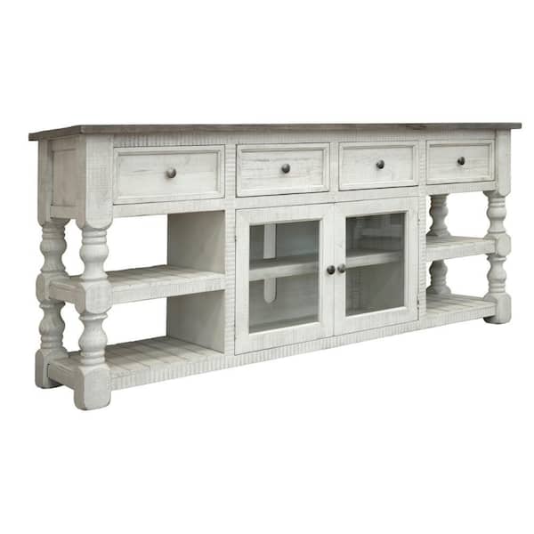 Benjara 80.75 in. Ivory and Gray Wood TV Stand Fits TVs up to 75 in. with 3-Drawers