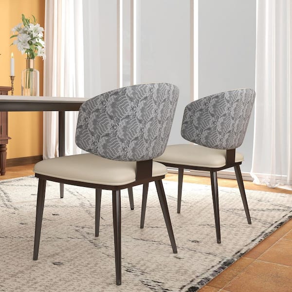 Set of 2 Mid-Century Modern Faux PU Leather Upholstered Dining Chairs in White