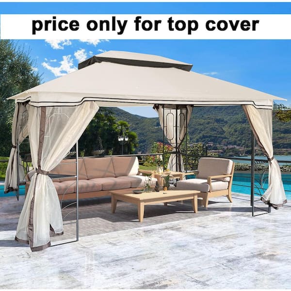 Unbranded Beige 13 ft. x 10 ft. Patio Double Roof Gazebo Replacement Canopy Top Fabric