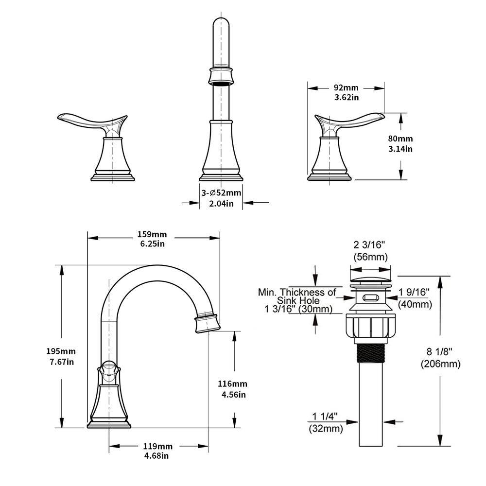 Brushed Gold 8-Inch Widespread Double Handle Bathroom Faucet