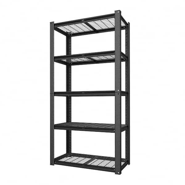 5-Tier Heavy-Duty Standard Bookcase Metal Garage Storage Shelving Unit in Black (35.8 in. W x 72 in. H x 18.1 in. D)