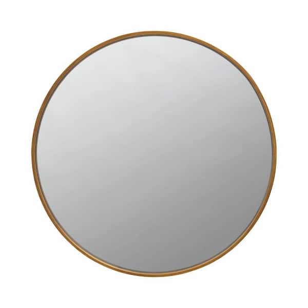 Benjara Modern 3 in. x 40 in. Round Framed Brass Mirror Metal Frame and Ring Holder