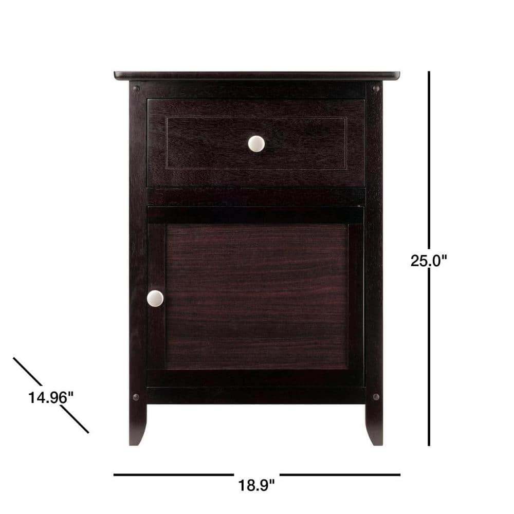 Espresso Transitional Wood Nightstand with Drawer and Cabinet