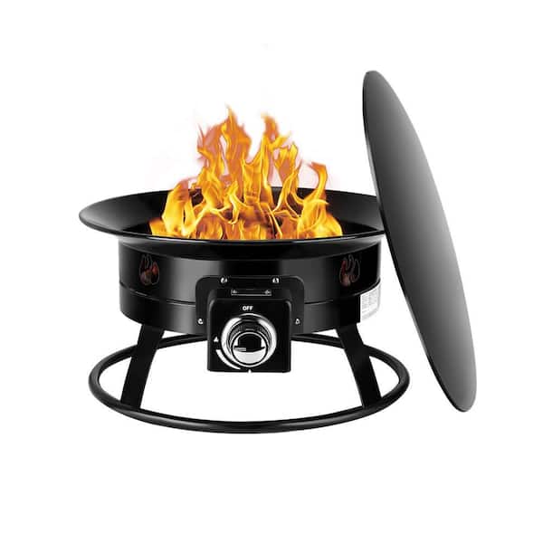 Propane Gas Outdoor Portable Fire Pit, Round Gas Fire Pit Lid