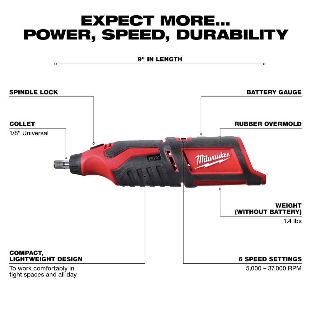Milwaukee M12 12V Lithium Ion Cordless Rotary Tool Tool Only - Image 2