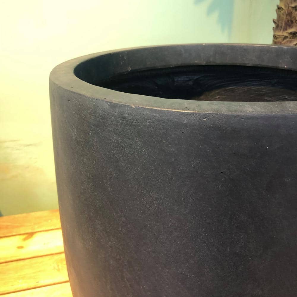 21.7" Tall Round Charcoal Concrete and Fiberglass Planter