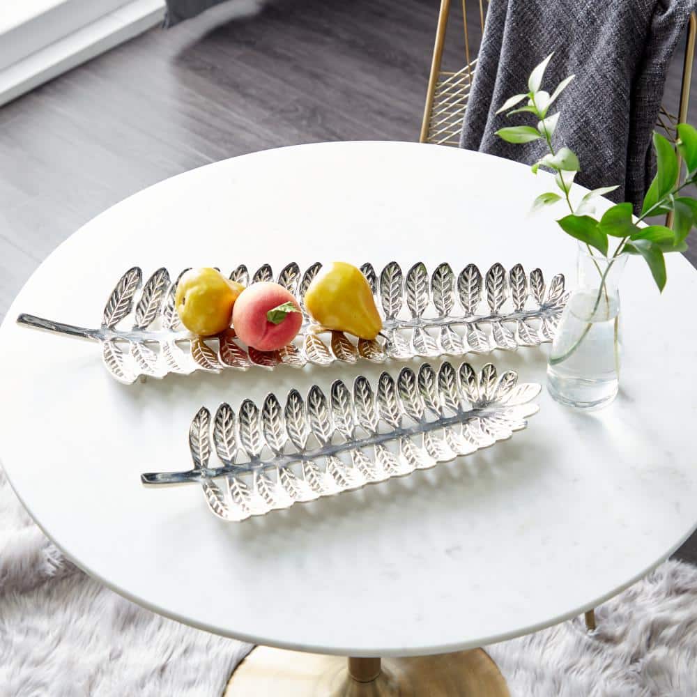 Silver Aluminum Leaf Shaped Decorative Tray Set