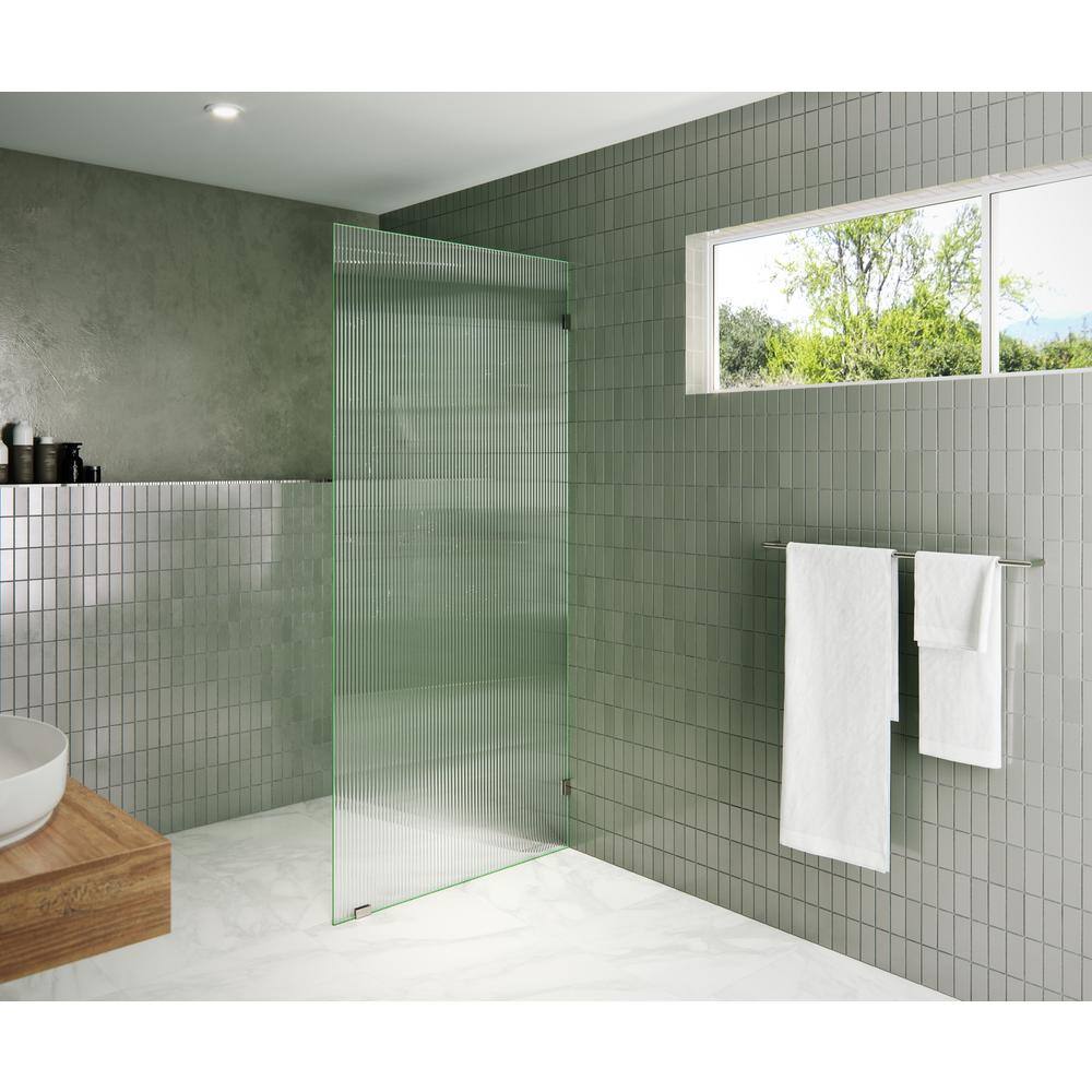 78" Polished Nickel Frameless Shower Door with Fluted Frosted Glass
