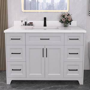 Baily 48 in. W x 22 in. D x 35 in. H Single Sink Freestanding Bath Vanity in Grey with White Cultured Marble Top