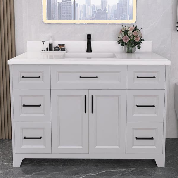 Modland Baily 48 in. W x 22 in. D x 35 in. H Single Sink Freestanding Bath Vanity in Grey with White Cultured Marble Top