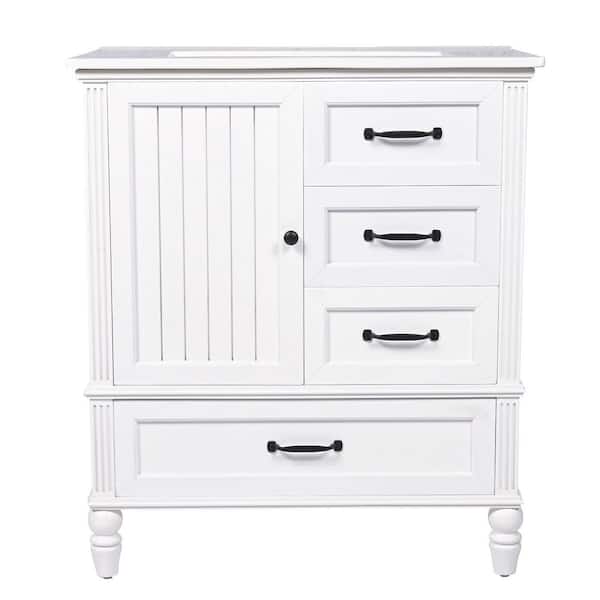 30 in. Single Sink Freestanding White Bath Vanity with White Ceramic Top and 3 Drawers