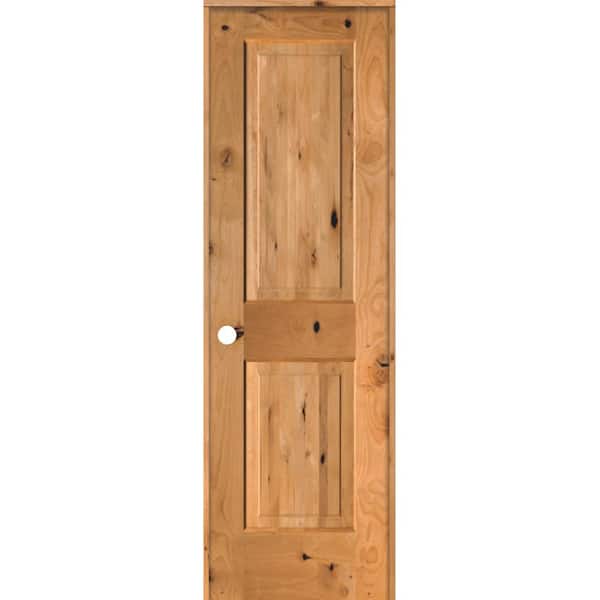 Krosswood Doors 24 in. x 80 in. Rustic Knotty Alder Wood 2 Panel Square Top Right-Hand/Inswing Clear Stain Single Prehung Interior Door