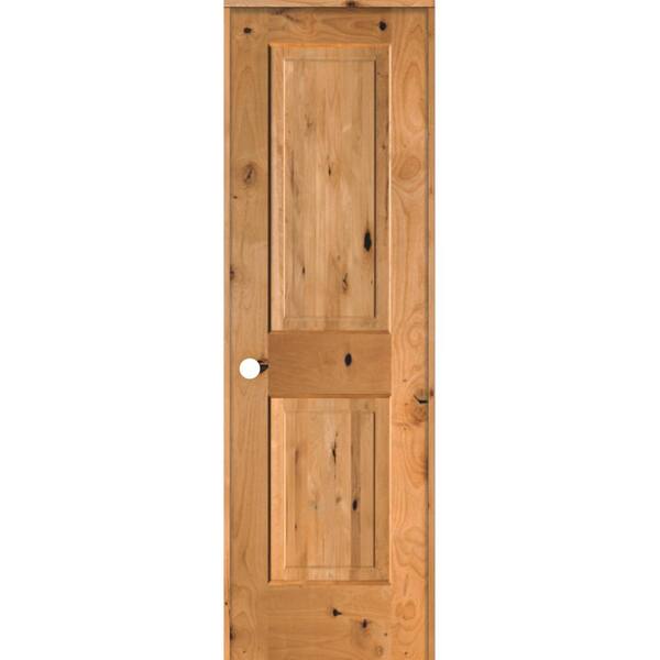 Krosswood Doors 24 in. x 96 in. Rustic Knotty Alder Wood 2 Panel Square Top Right-Hand/Inswing Clear Stain Single Prehung Interior Door