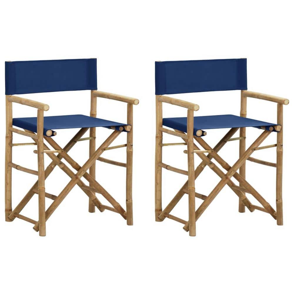 Bamboo Folding Director's Chairs 2-Piece Lawn Chair, Blue