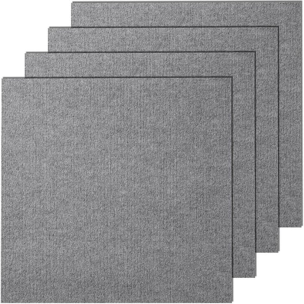 Gray Carpet Tiles Peel and Stick, Residential 24 in. x 24 in. Peel and Stick Soft Carpet Tiles Square 36 sq. ft.