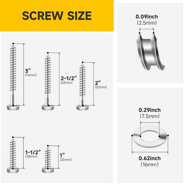 MYWISH 1/4 in. Hex Head Lag Screw Kit (109-Piece), 304-Stainless