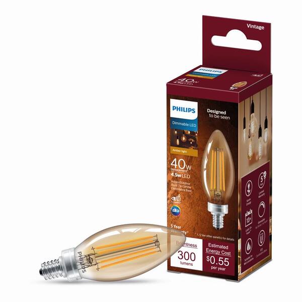 Philips 40-Watt Equivalent G25 Dimmable Vintage Glass Edison LED Globe Light Bulb Amber Warm White (2000K) (2-Pack)