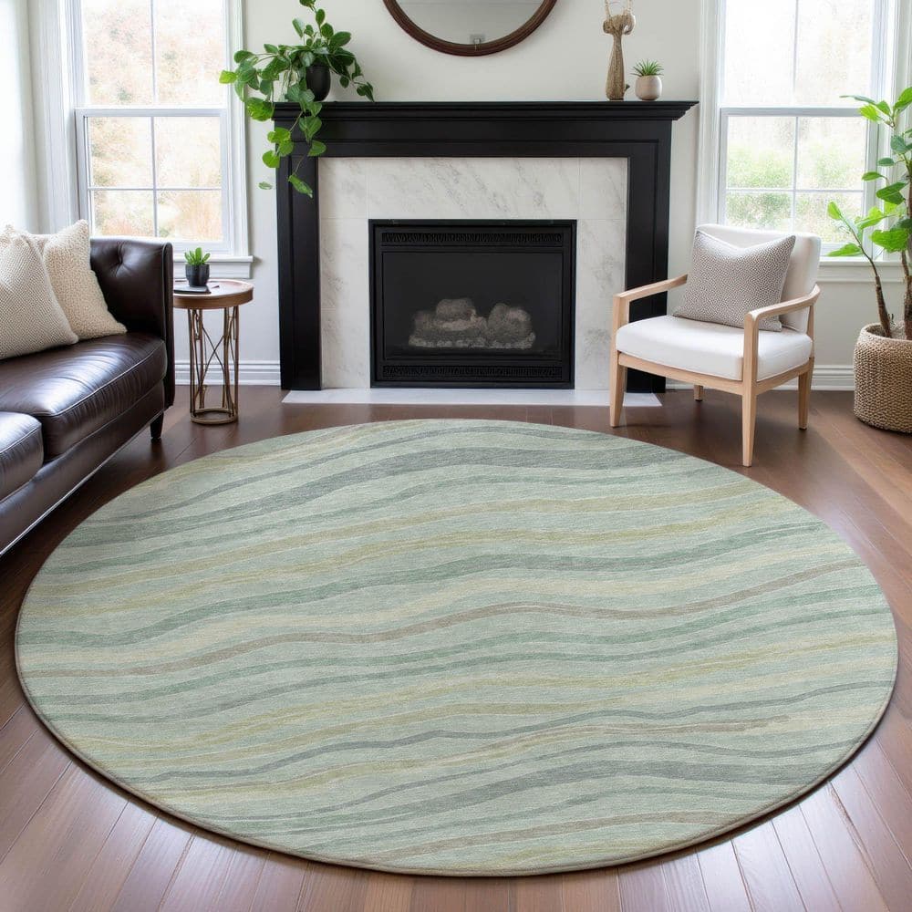 Mayfield Premium Machine Washable Abstract AMF1581 Sage 8 ft. x 8 ft. Round Rug price history on PriceWatchPro